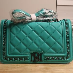 Badgley Mischka Turquoise Quilted Chain Shoulder Bag